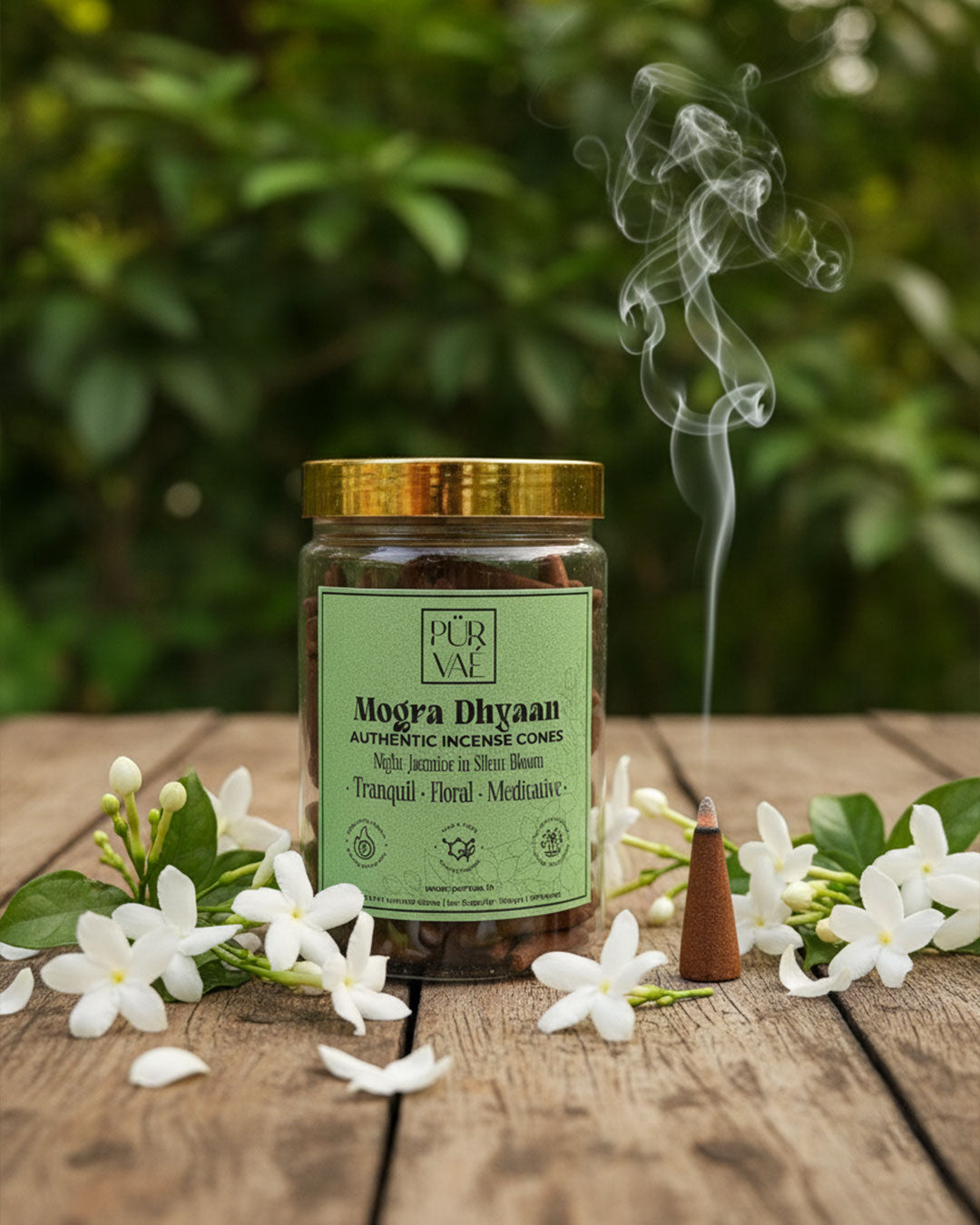 Purvae Mogra Dhyaan | Authentic Incense Cones (Natural Jasmine Dhoop Cones, Long-Lasting)