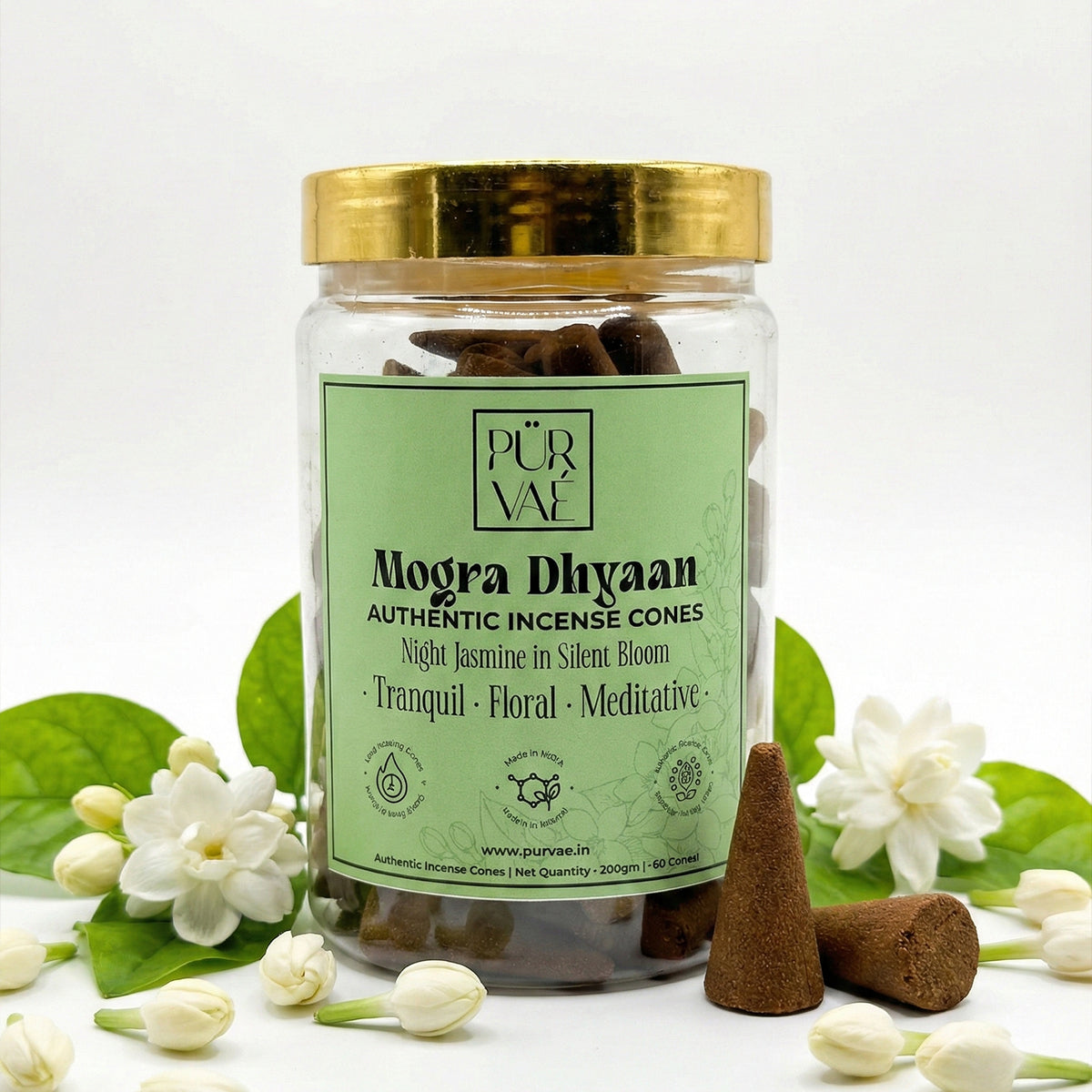 Purvae Mogra Dhyaan | Authentic Incense Cones (Natural Jasmine Dhoop Cones, Long-Lasting)