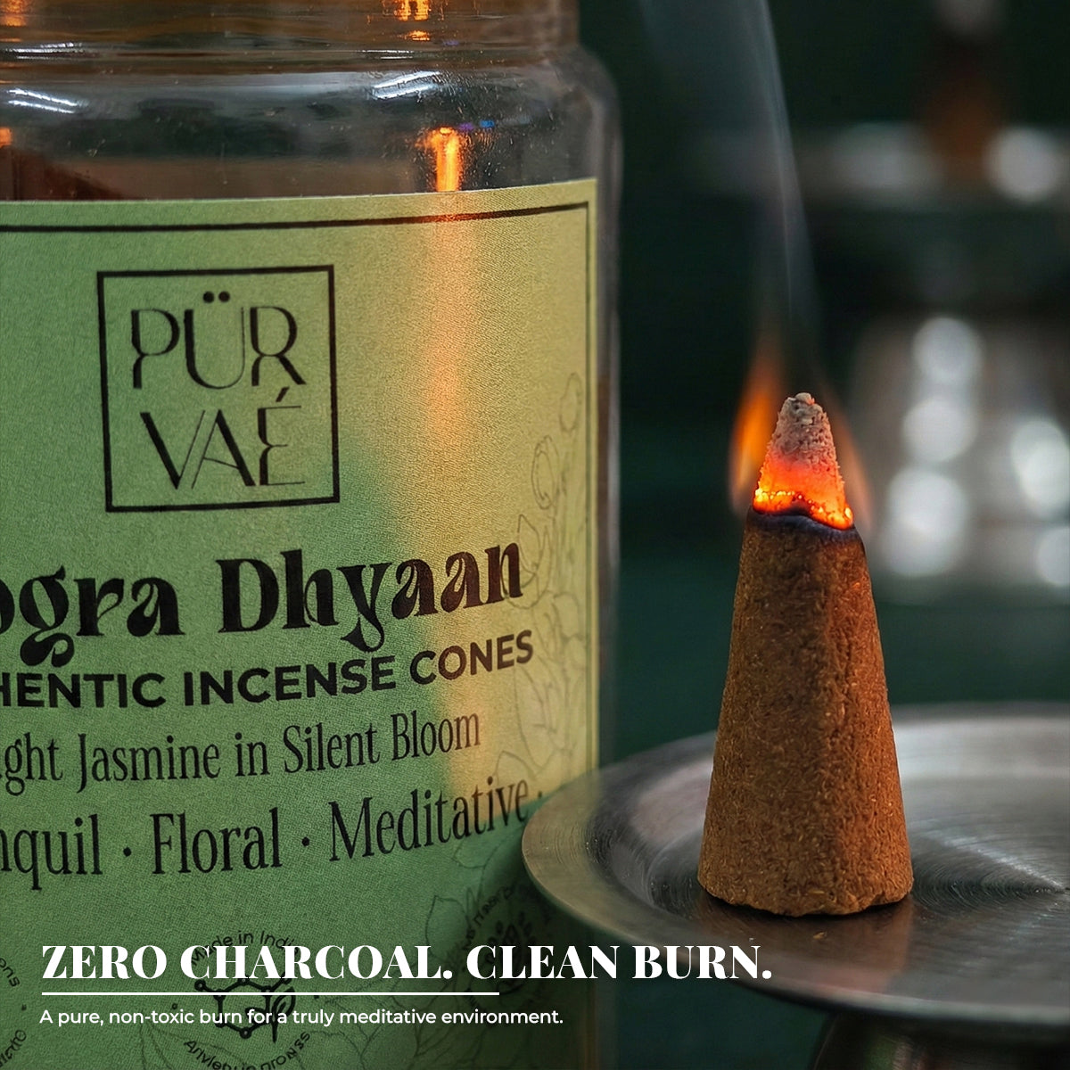 Purvae Mogra Dhyaan | Authentic Incense Cones (Natural Jasmine Dhoop Cones, Long-Lasting)