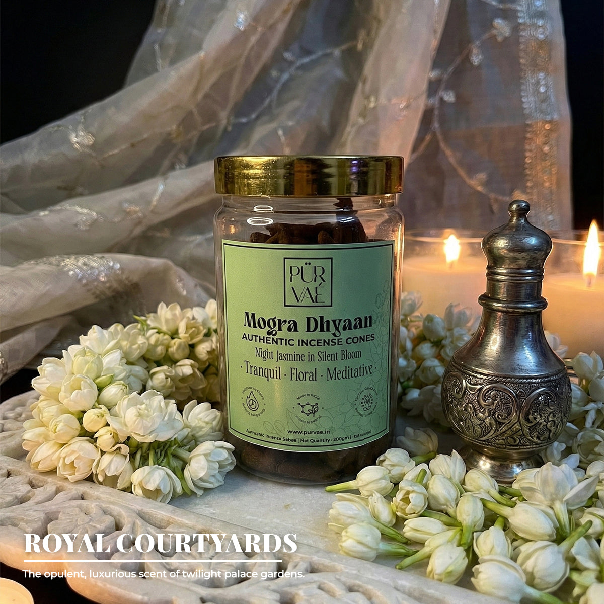 Purvae Mogra Dhyaan | Authentic Incense Cones (Natural Jasmine Dhoop Cones, Long-Lasting)