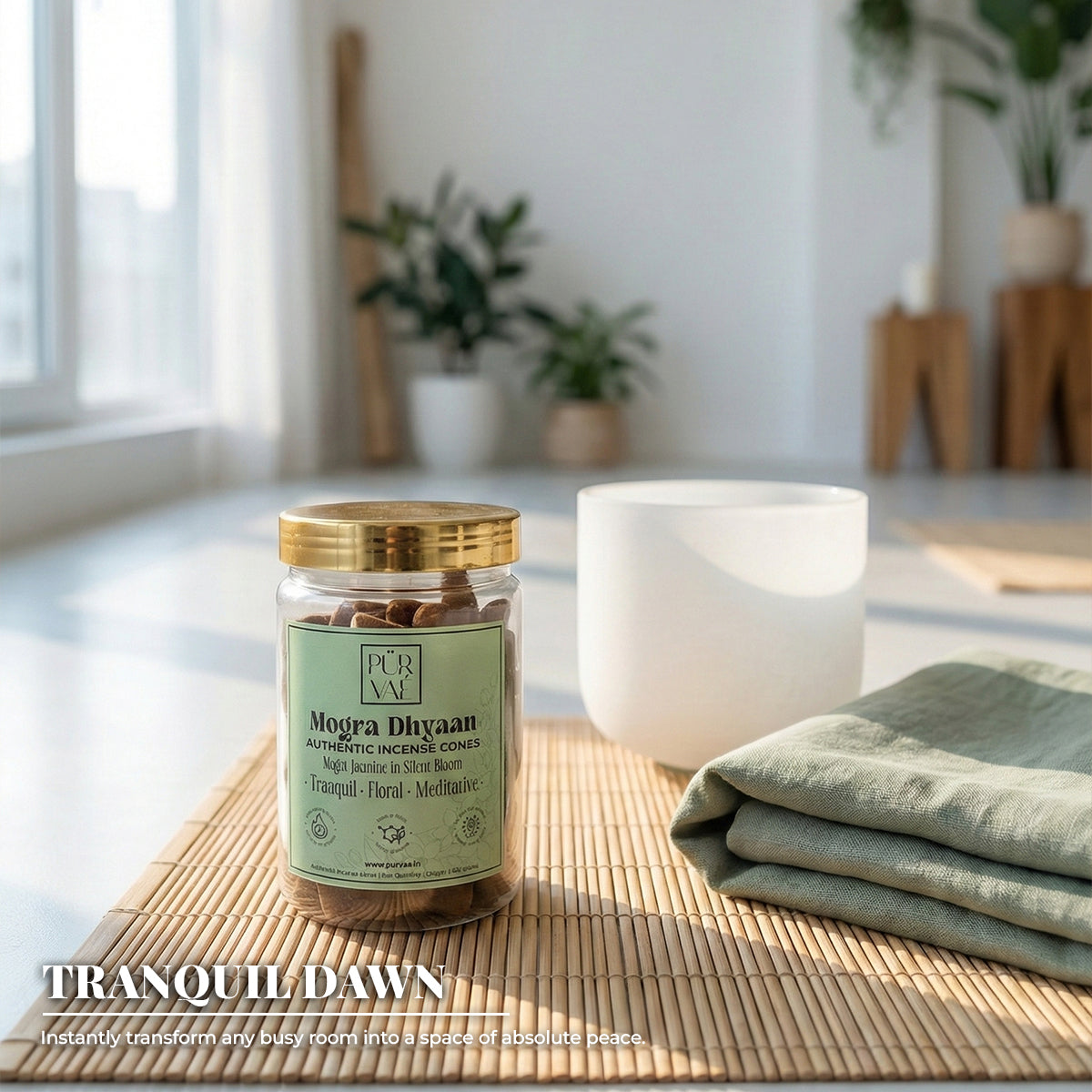 Purvae Mogra Dhyaan | Authentic Incense Cones (Natural Jasmine Dhoop Cones, Long-Lasting)