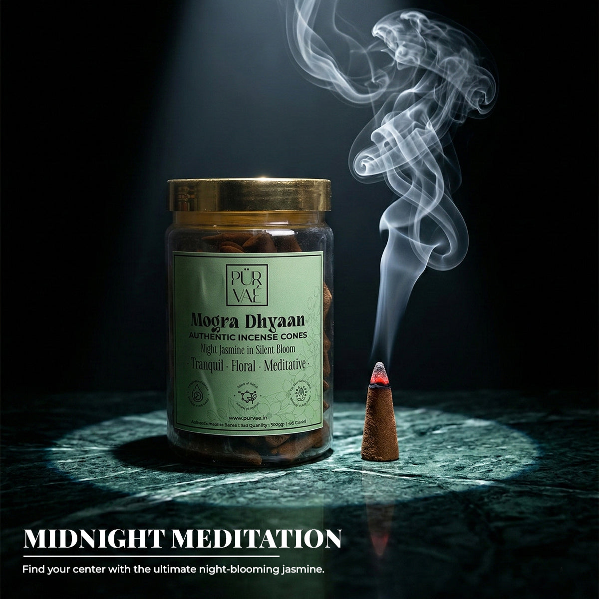 Purvae Mogra Dhyaan | Authentic Incense Cones (Natural Jasmine Dhoop Cones, Long-Lasting)