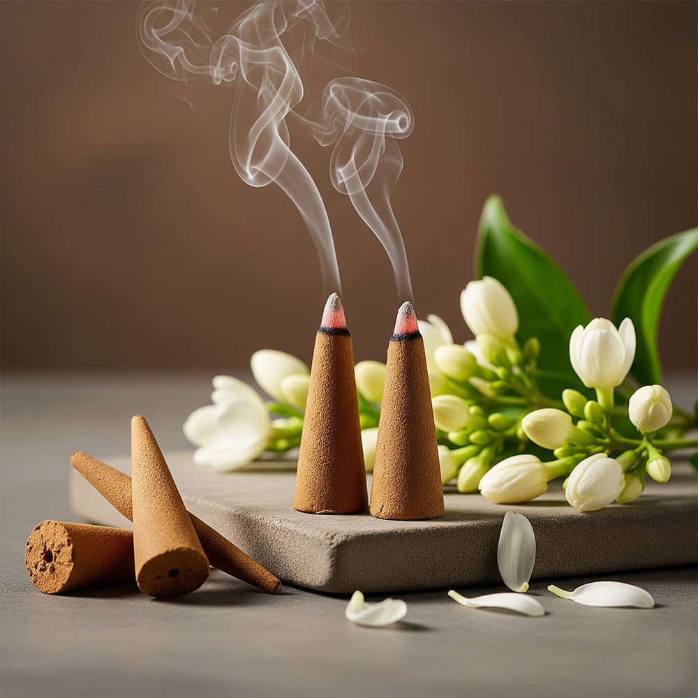 Purvae Mogra Dhyaan | Authentic Incense Cones (Natural Jasmine Dhoop Cones, Long-Lasting)