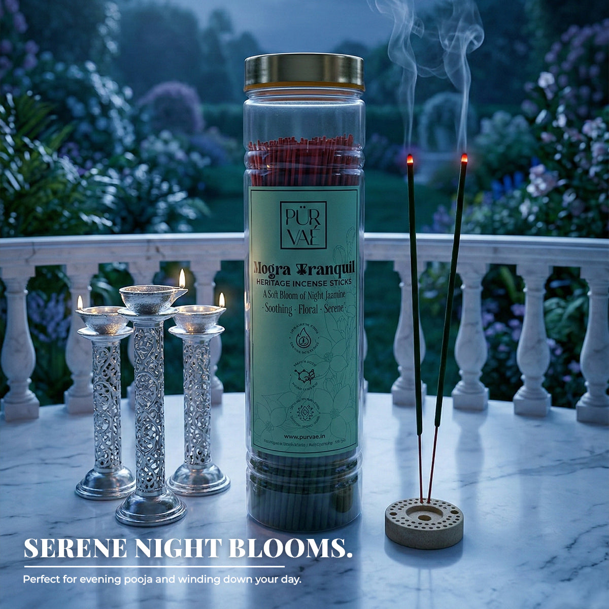 Purvae Mogra Tranquil | Heritage Incense Sticks (Night Jasmine, Long-Lasting)