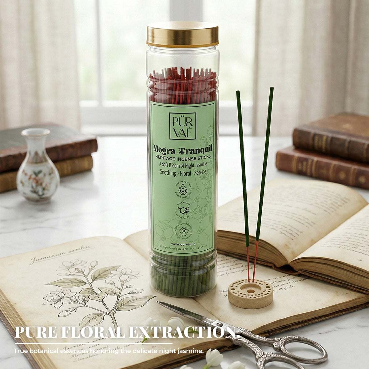 Purvae Mogra Tranquil | Heritage Incense Sticks (Night Jasmine, Long-Lasting)