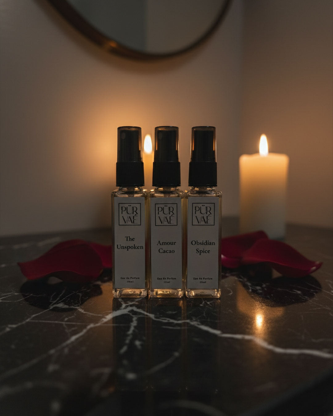 Purvae Nocturne Whispers – Perfume Set of 3 (Evening Edit) | Deep, Romantic & Night-Ready
