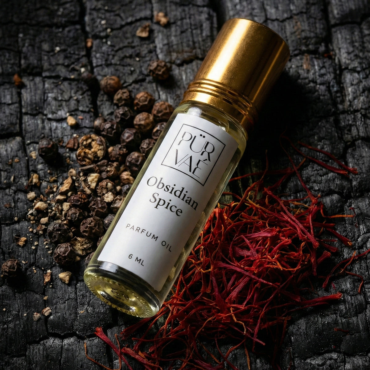 Obsidian Spice – Saffron, Oud & Amber Parfum Oil Roll-On