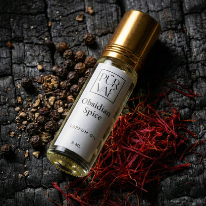 Obsidian Spice – Saffron, Oud & Amber Parfum Oil Roll-On