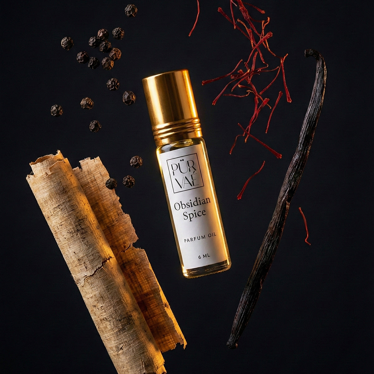 Obsidian Spice – Saffron, Oud & Amber Parfum Oil Roll-On