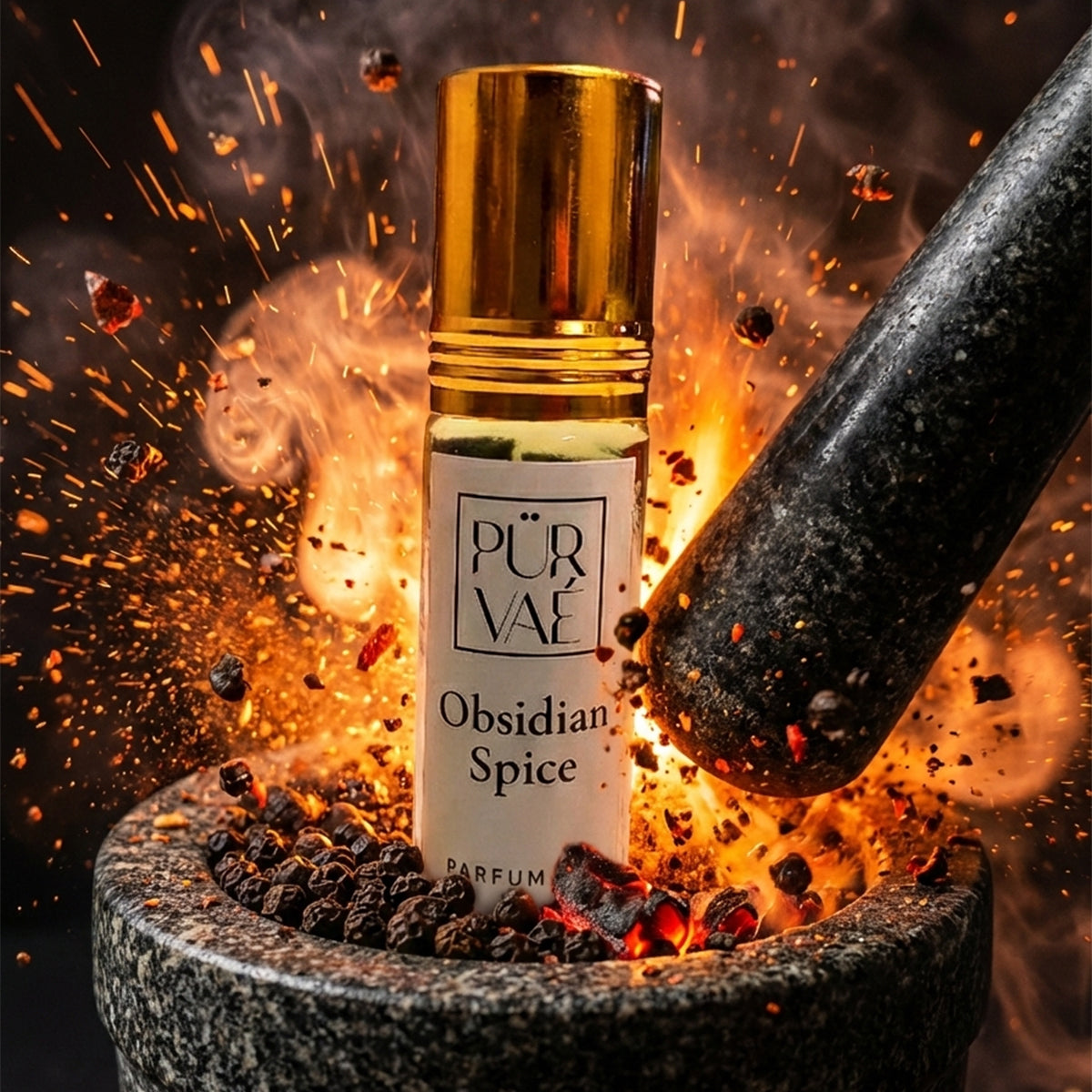 Obsidian Spice – Saffron, Oud & Amber Parfum Oil Roll-On