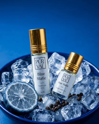 Blue Static still life: bergamot, pepper and cool blue