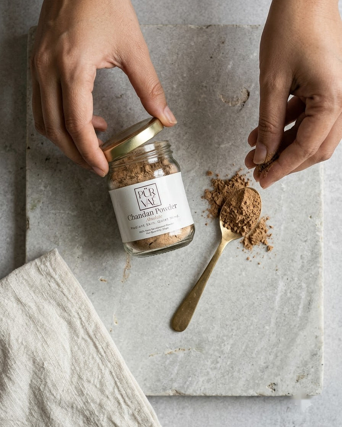 Chandan Powder 25 g jar shown at real size