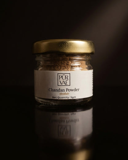 Purvae Pure Chandan Powder 5 g glass jar with new label, front view