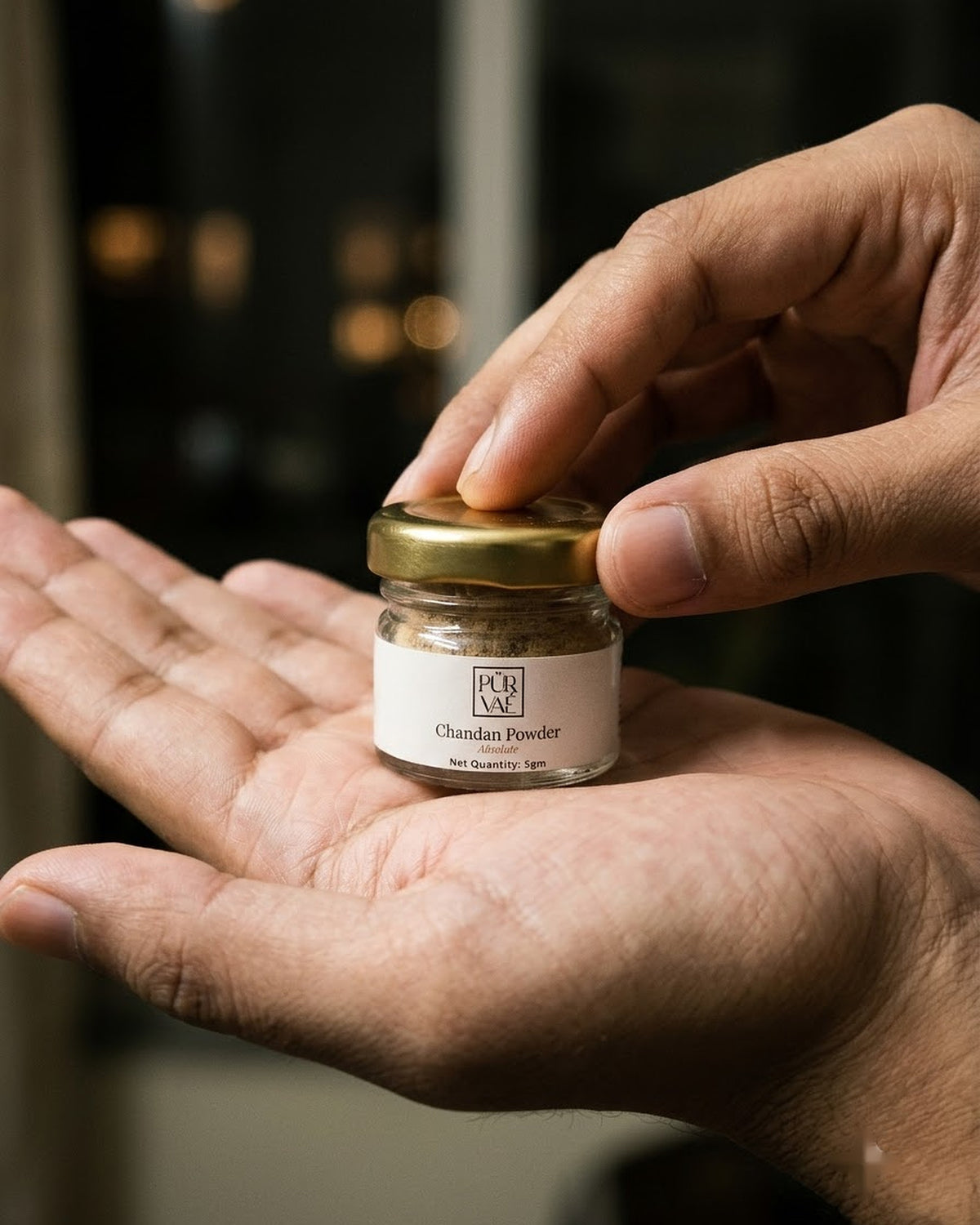Chandan Powder 5 g jar shown at real size