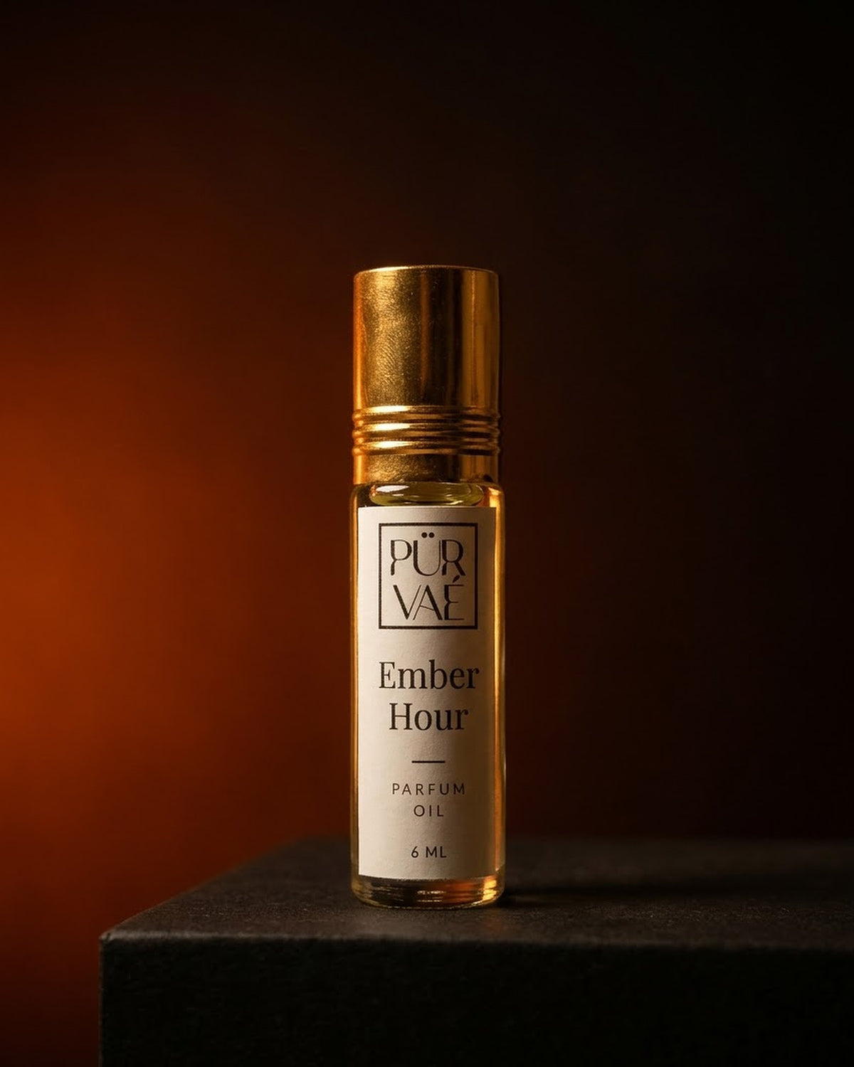 Ember Hour parfum oil, 6 ml roll-on bottle with white label