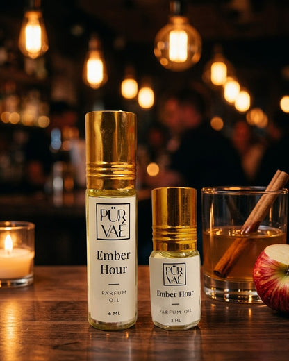 Ember Hour parfum oil 6 ml and 3 ml together in a warm apple and cinnamon setting