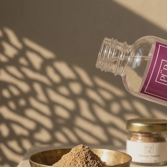 Rose water poured into chandan powder